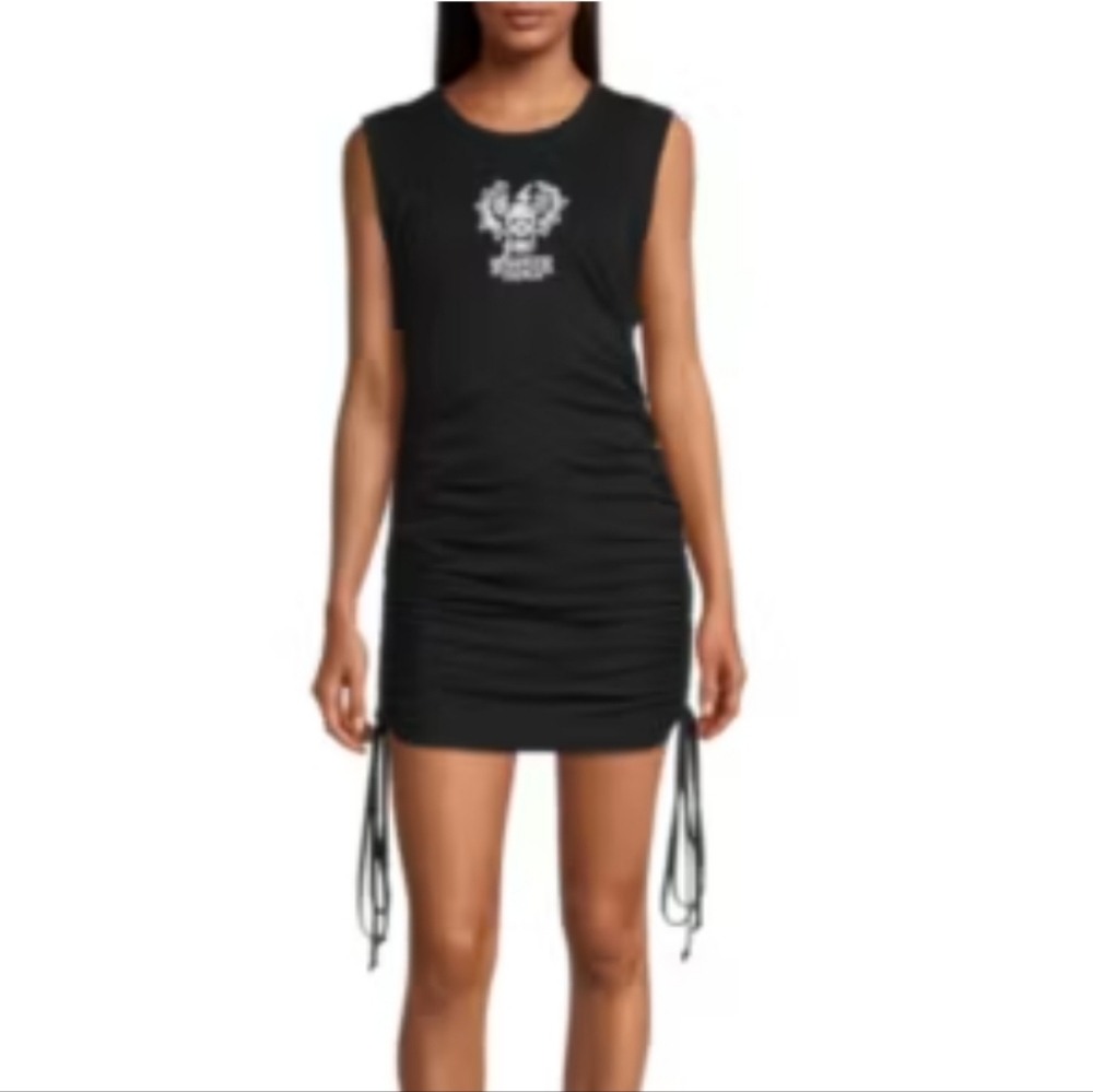 Stranger Things Netflix Hellfire Club Skull Black Ruched Sleeveless Mini Dress M